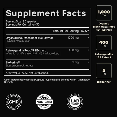Maca Negra Peruana 40x + Ashwagandha KSM-66