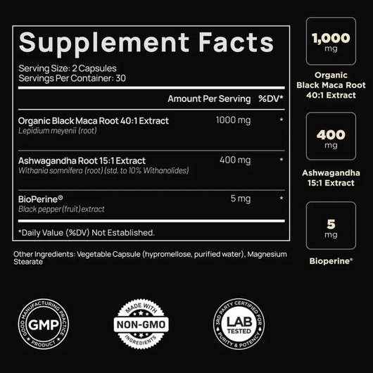 Maca Negra Peruana 40x + Ashwagandha KSM-66